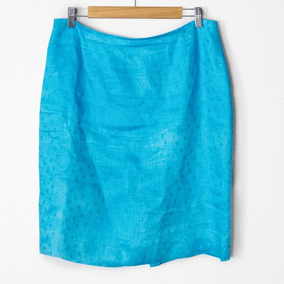 Maggy London Women’s Skirt Barbiecore Dopamine Dressing Blue Linen Polka Dot 14 - Picture 1 of 8